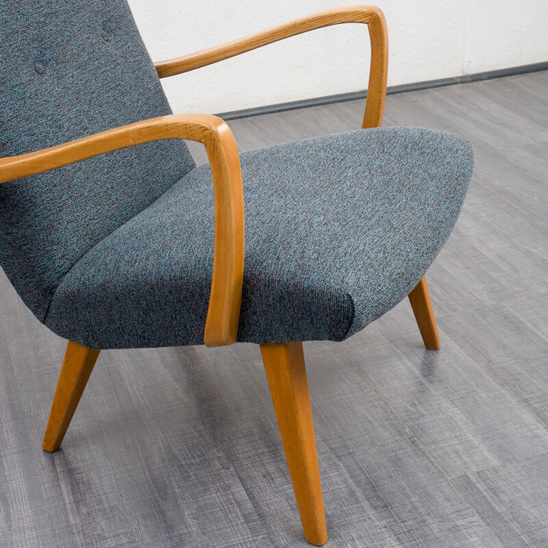 Vintage beechwood grey armchair with tapered legs, 1950s