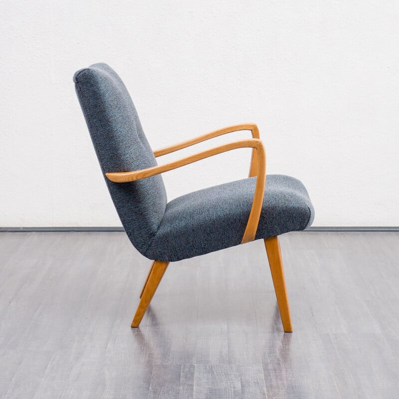 Vintage beechwood grey armchair with tapered legs, 1950s