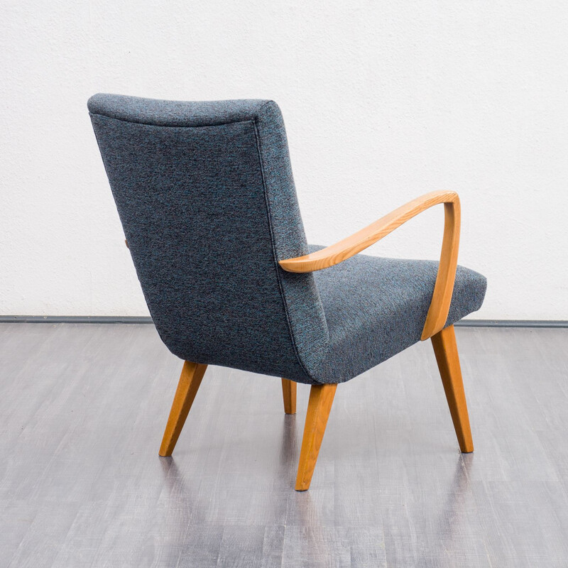 Vintage beechwood grey armchair with tapered legs, 1950s