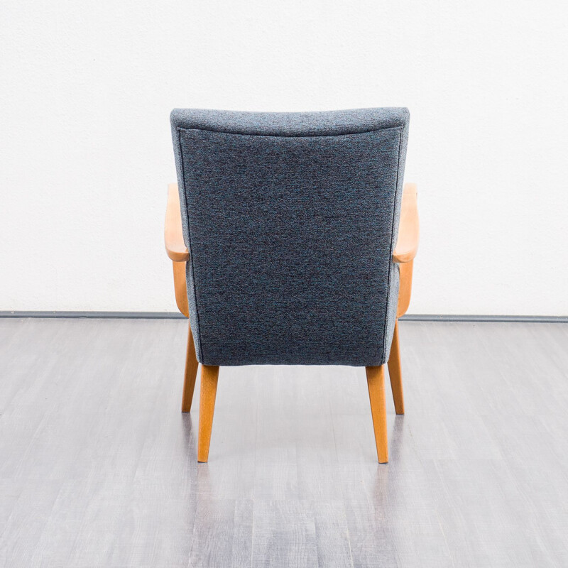 Vintage beechwood grey armchair with tapered legs, 1950s