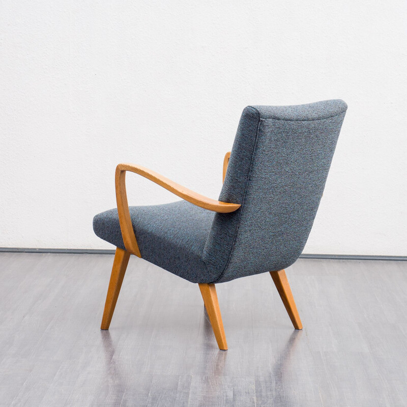 Vintage beechwood grey armchair with tapered legs, 1950s