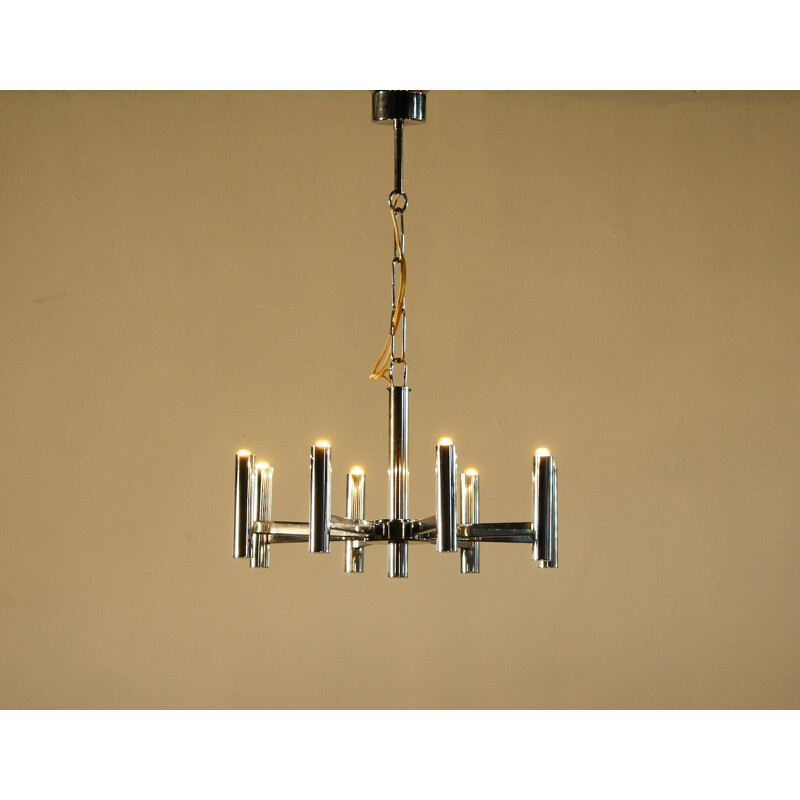 Italian chandelier in chromed metal, Gaetano SCIOLARI - 1960s