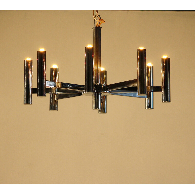 Italian chandelier in chromed metal, Gaetano SCIOLARI - 1960s