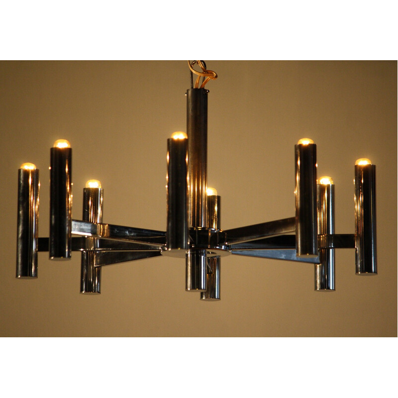 Italian chandelier in chromed metal, Gaetano SCIOLARI - 1960s