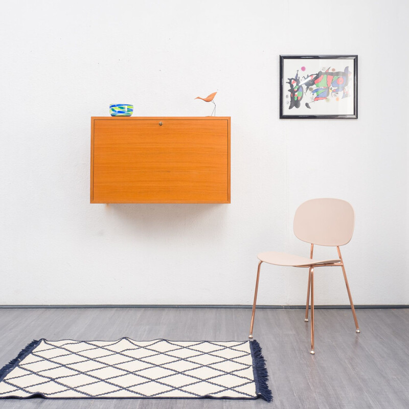 Walnut vintage wall cabinet with interior lighting, 1960s