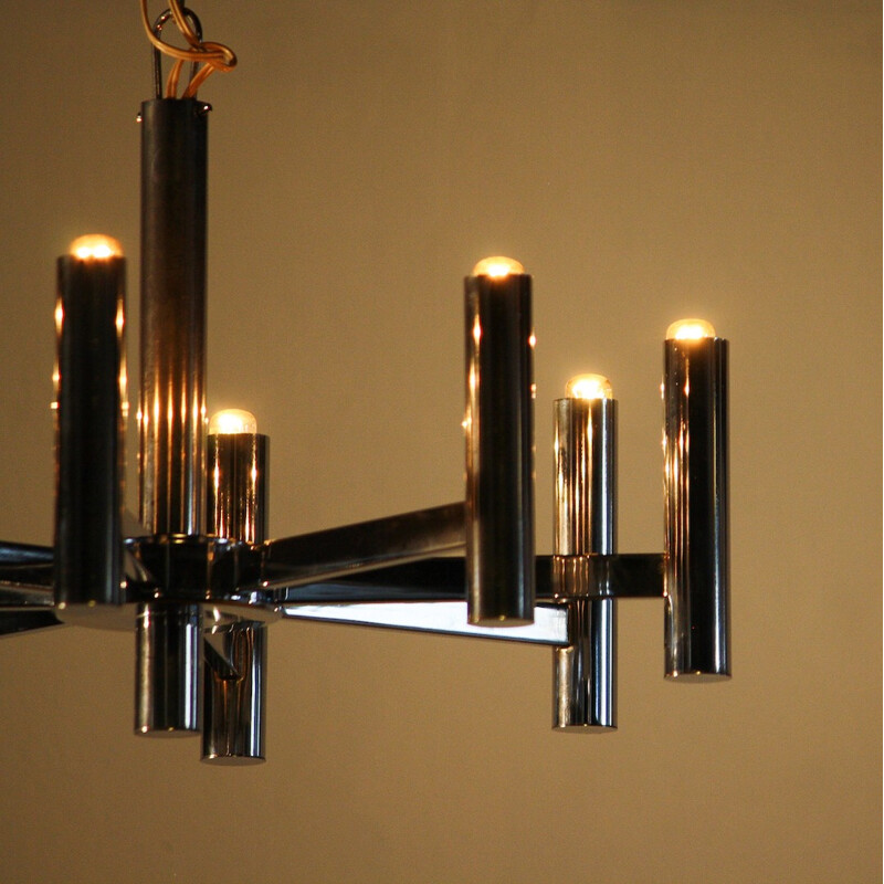 Italian chandelier in chromed metal, Gaetano SCIOLARI - 1960s