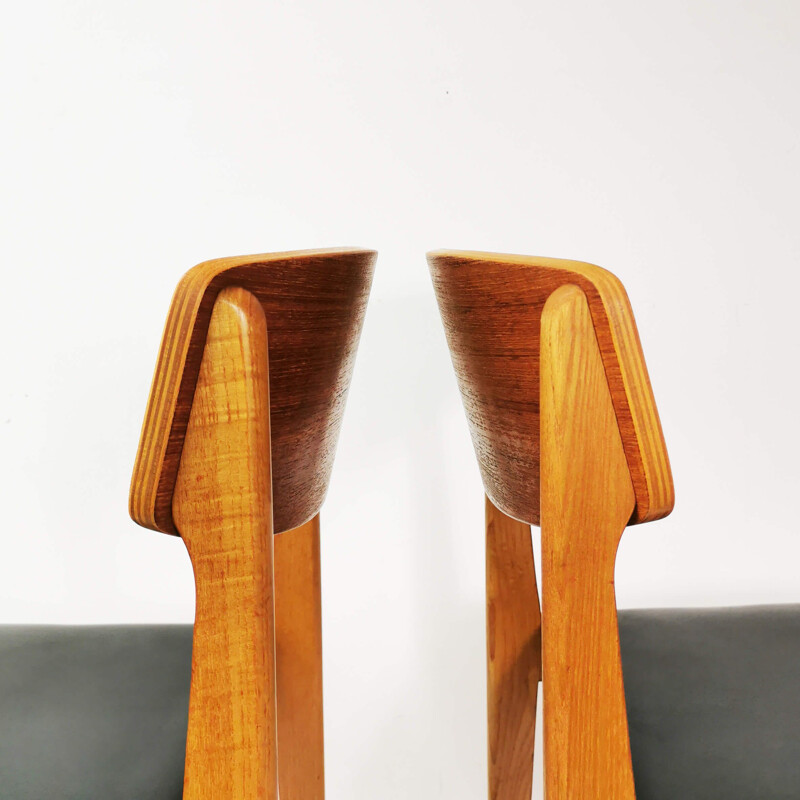 6 vintage beechwood chairs with teak plywood backs, Denmark 1960