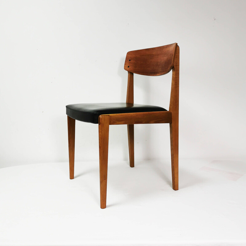 6 vintage beechwood chairs with teak plywood backs, Denmark 1960