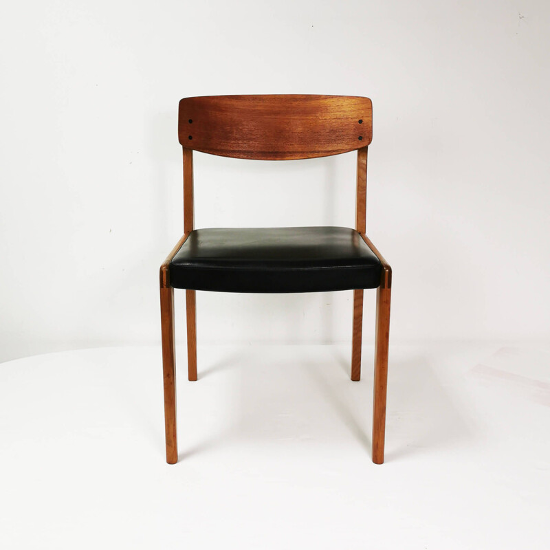 6 vintage beechwood chairs with teak plywood backs, Denmark 1960