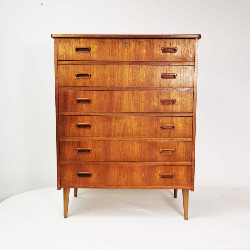 Teak mid century chest of drawers with 6 pull-out drawers, Denmark 1960s