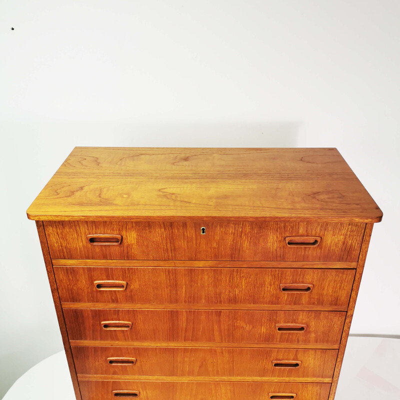 Teak mid century chest of drawers with 6 pull-out drawers, Denmark 1960s