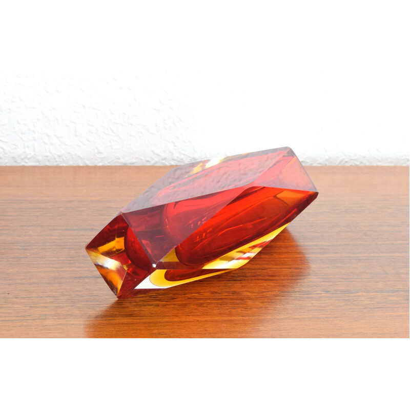 Mid century red and yellow Murano faceted Sommerso glass vase by Mandruzzato, Italy 1960s