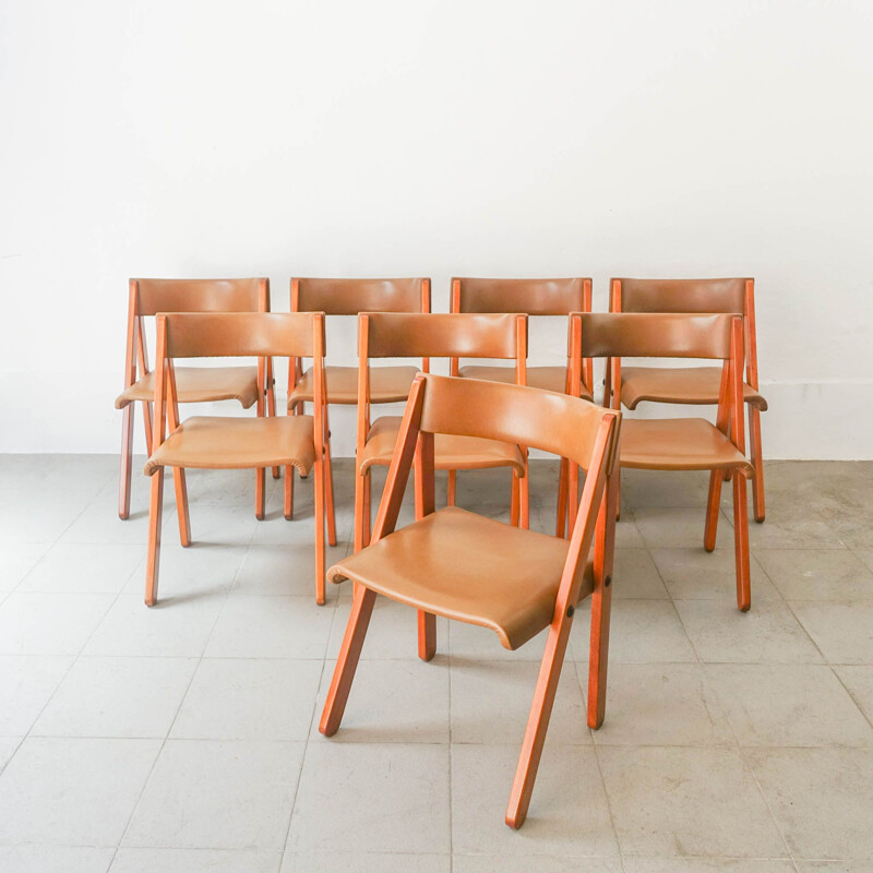Set of 8 vintage chairs model Noruega by Gastão Machado for Móveis Olaio, Portugal 1978