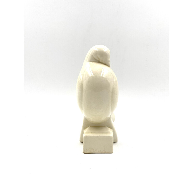 Mid century Art Deco "Pigeon Blanc" sculpture cracked faience by Jacques Adnet, France 1925