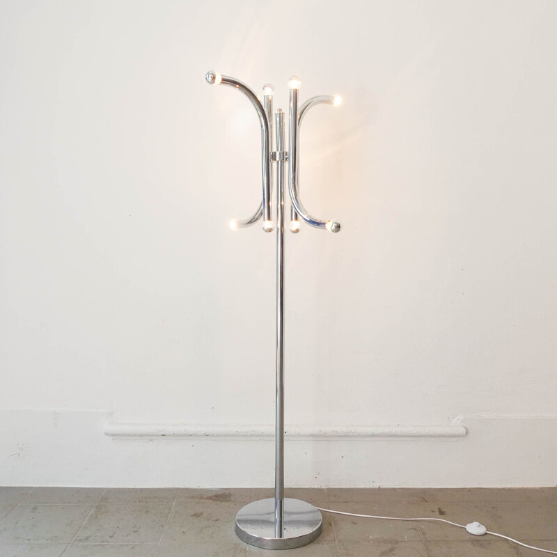 Vintage tubular chrome-plated metal floor lamp by Gaetano Sciolari, Italy 1970