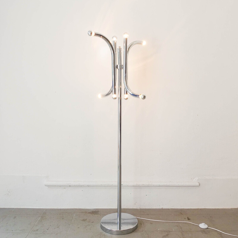 Lámpara de pie de tubo de metal cromado de Gaetano Sciolari, Italia 1970