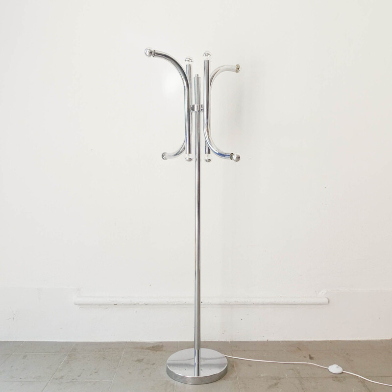 Vintage tubular chrome-plated metal floor lamp by Gaetano Sciolari, Italy 1970