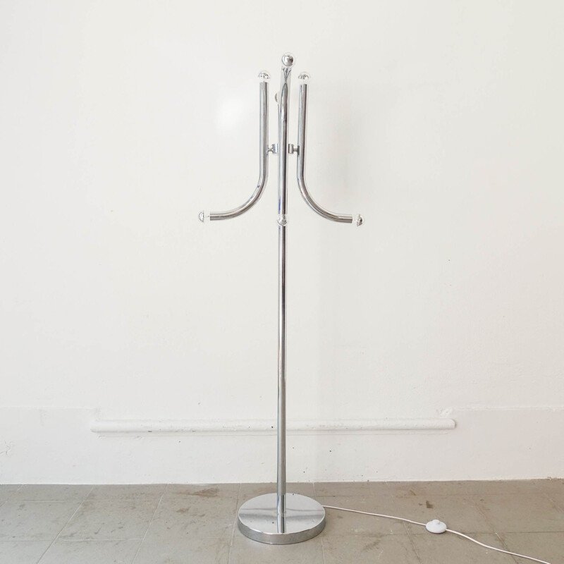 Vintage tubular chrome-plated metal floor lamp by Gaetano Sciolari, Italy 1970