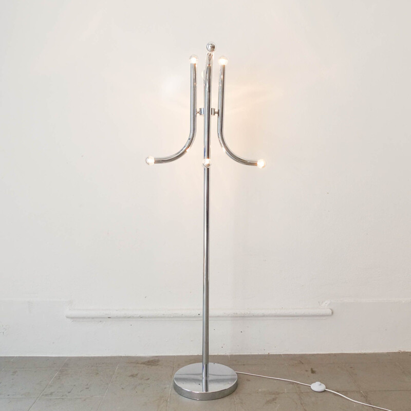 Vintage tubular chrome-plated metal floor lamp by Gaetano Sciolari, Italy 1970