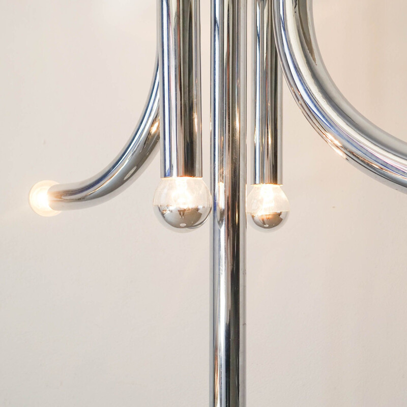 Vintage tubular chrome-plated metal floor lamp by Gaetano Sciolari, Italy 1970