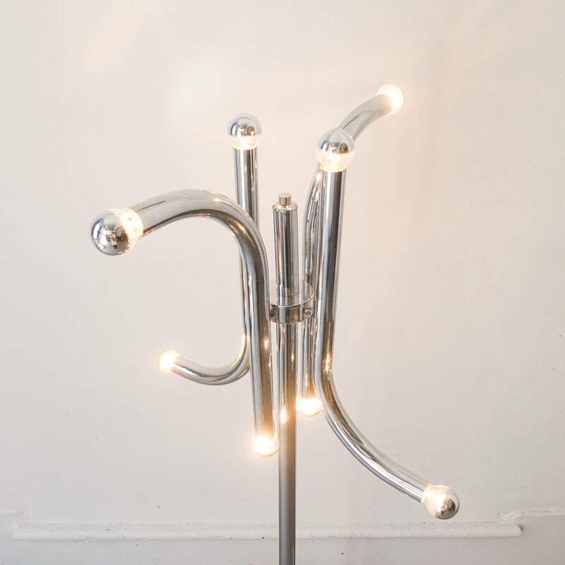 Vintage tubular chrome-plated metal floor lamp by Gaetano Sciolari, Italy 1970