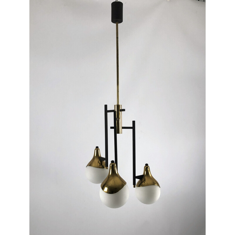 Vintage three-arm brass chandelier by Stilnovo, 1950