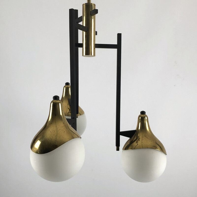 Vintage three-arm brass chandelier by Stilnovo, 1950