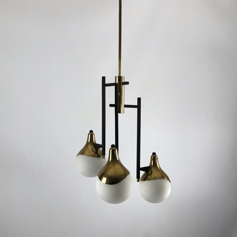 Vintage three-arm brass chandelier by Stilnovo, 1950