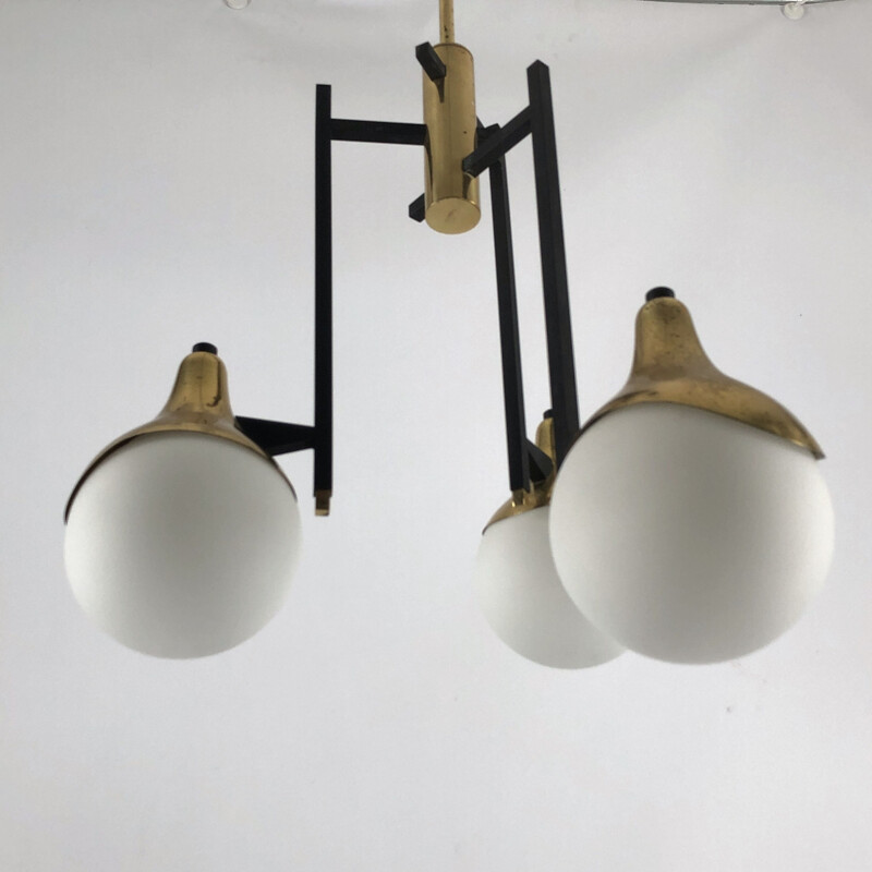 Vintage three-arm brass chandelier by Stilnovo, 1950