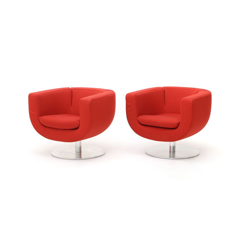 Pair of vintage "Tulip" armchairs in red fabric by Jeffrey Bernett for B&B Italia, 2000