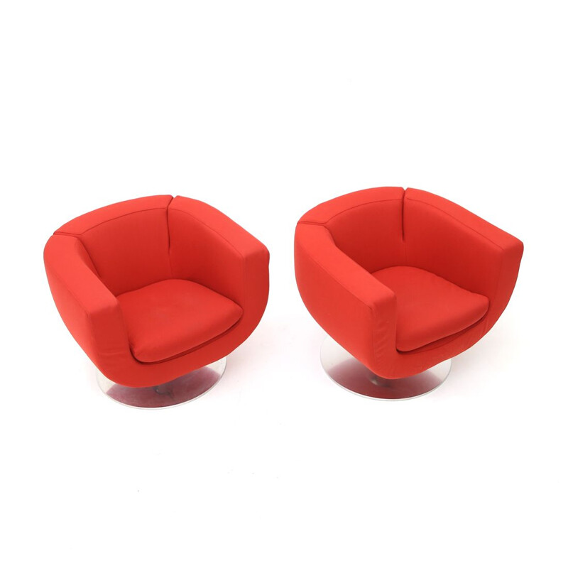 Pair of vintage "Tulip" armchairs in red fabric by Jeffrey Bernett for B&B Italia, 2000