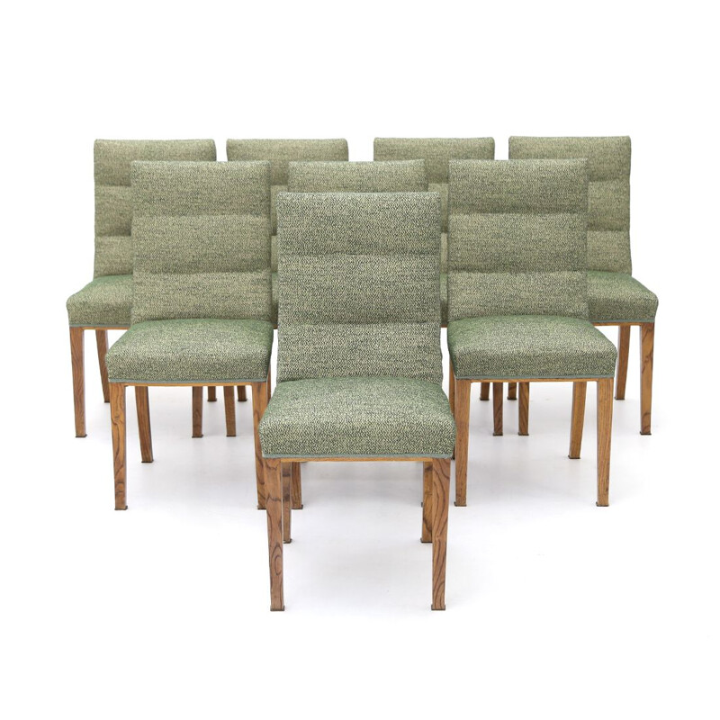 Set of 8 vintage solid oak chairs with upholstery, 1940