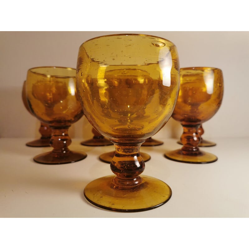 Set of 8 vintage stemmed glasses from the Biot glassworks, 1970