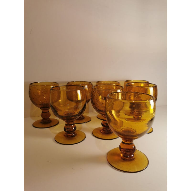 Set of 8 vintage stemmed glasses from the Biot glassworks, 1970