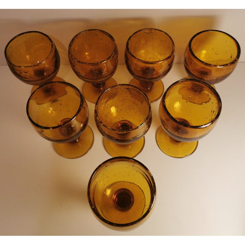 Set of 8 vintage stemmed glasses from the Biot glassworks, 1970