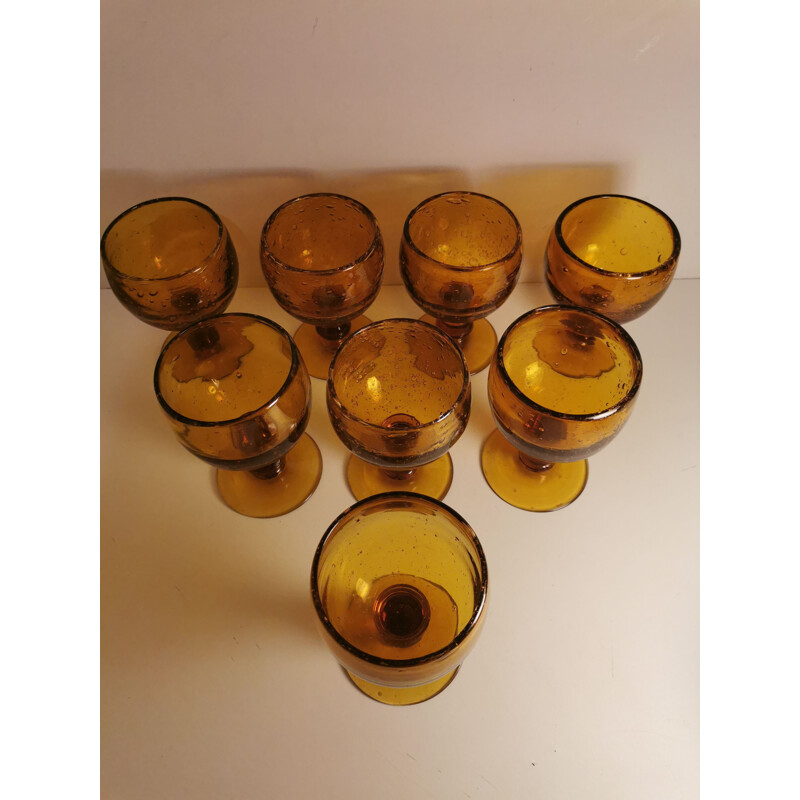 Set of 8 vintage stemmed glasses from the Biot glassworks, 1970