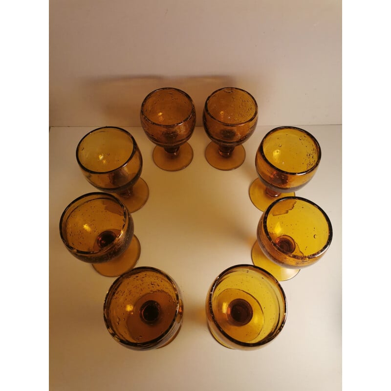 Ensemble de 8 verres à pied vintage de la verrerie de Biot, 1970