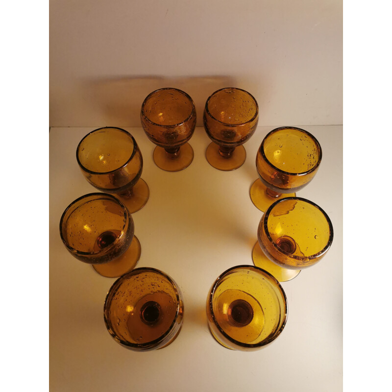 Set of 8 vintage stemmed glasses from the Biot glassworks, 1970