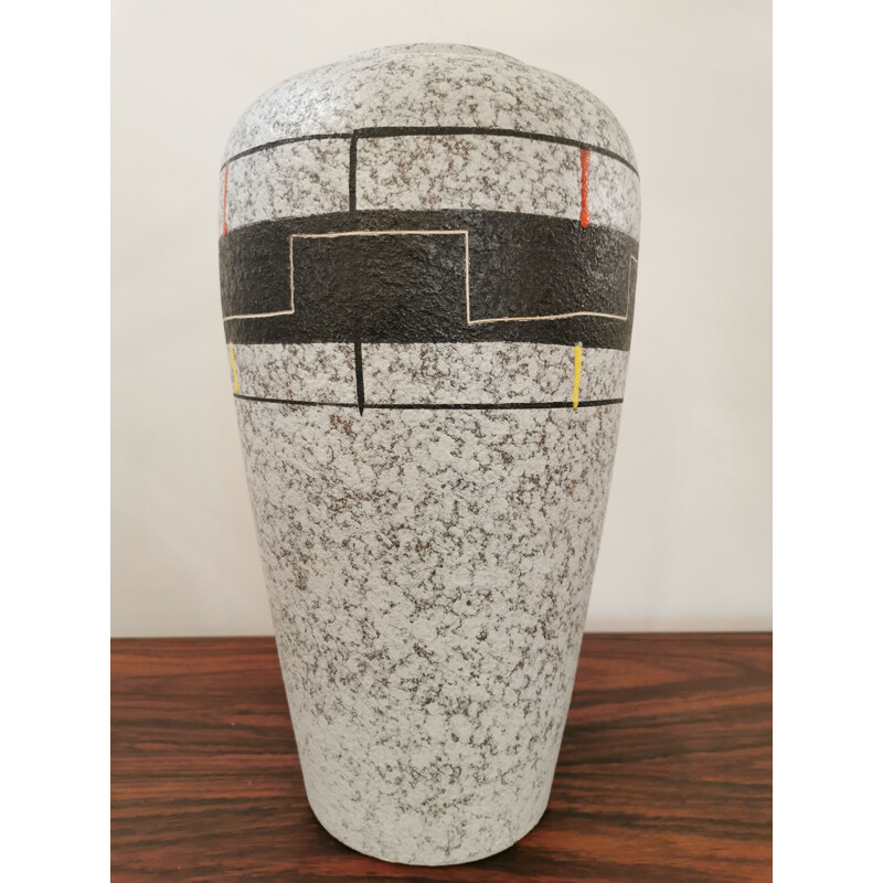 Vase vintage XXL en céramique à motif géométrique,1960