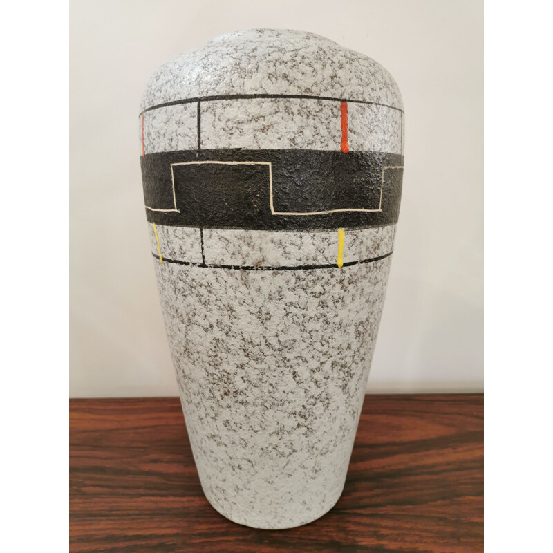 Vase vintage XXL en céramique à motif géométrique,1960