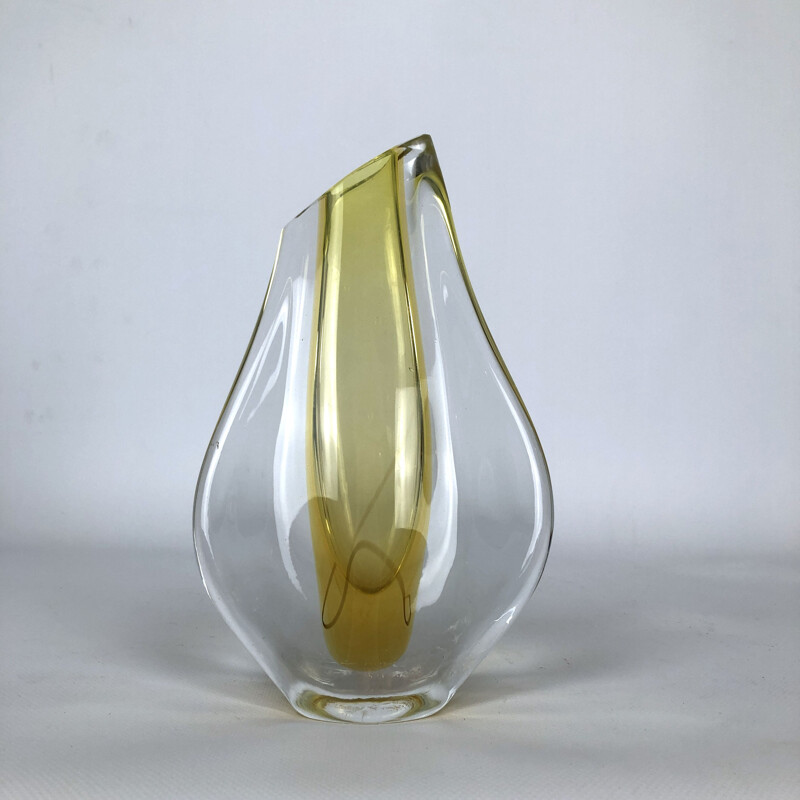 Vase vintage en verre de Murano jaune, italien 1960