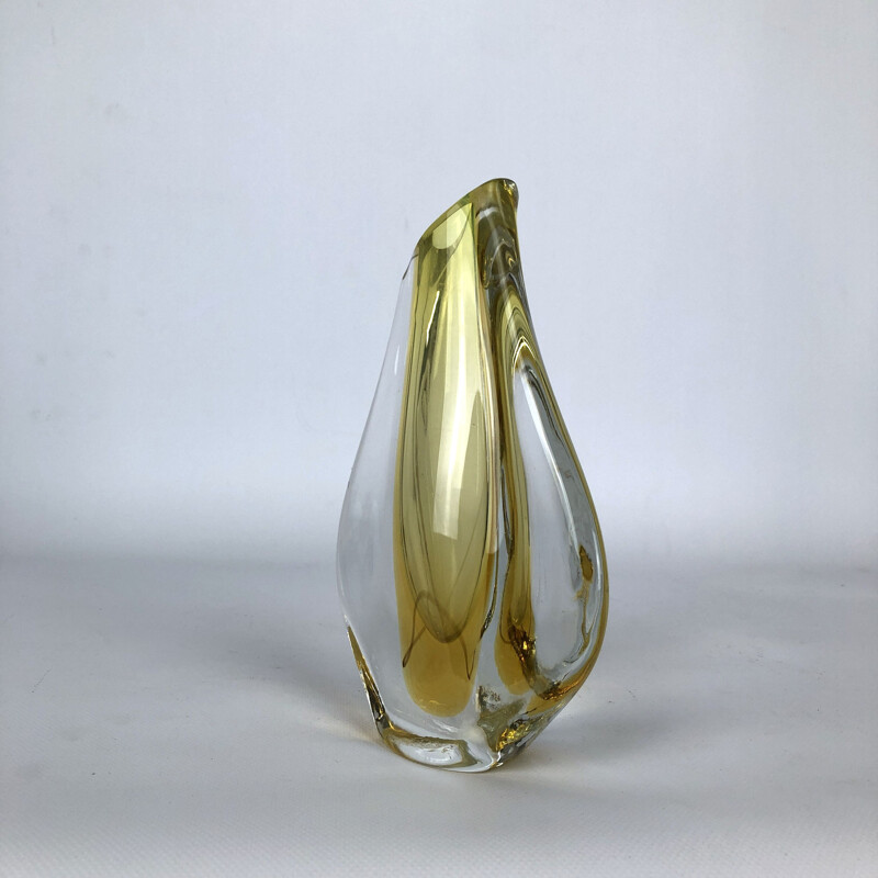 Vase vintage en verre de Murano jaune, italien 1960