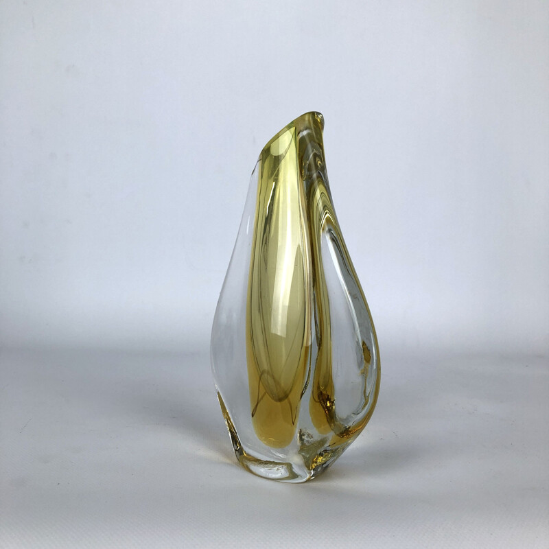 Vintage yellow Murano glass vase, Italian 1960