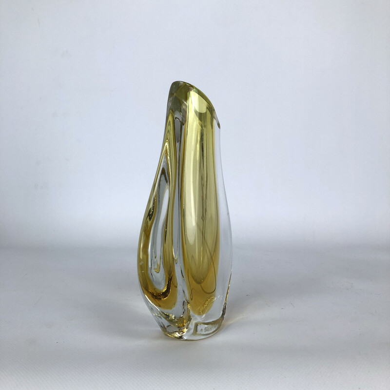 Vase vintage en verre de Murano jaune, italien 1960