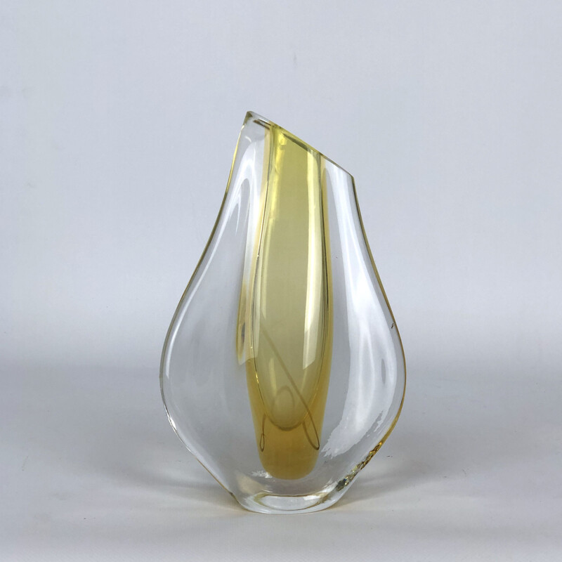 Vintage yellow Murano glass vase, Italian 1960