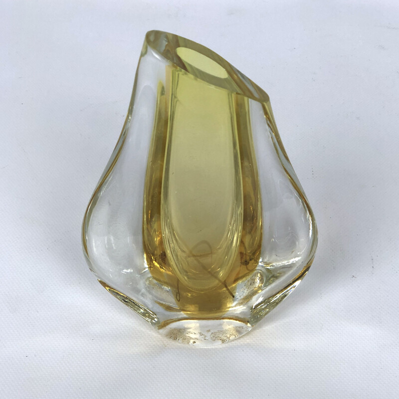 Vintage yellow Murano glass vase, Italian 1960