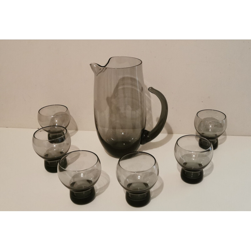 Vintage blown glass service consisting of a pitcher and 6 ball glasses, 1970