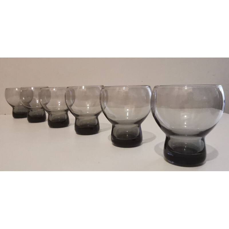 Vintage blown glass service consisting of a pitcher and 6 ball glasses, 1970