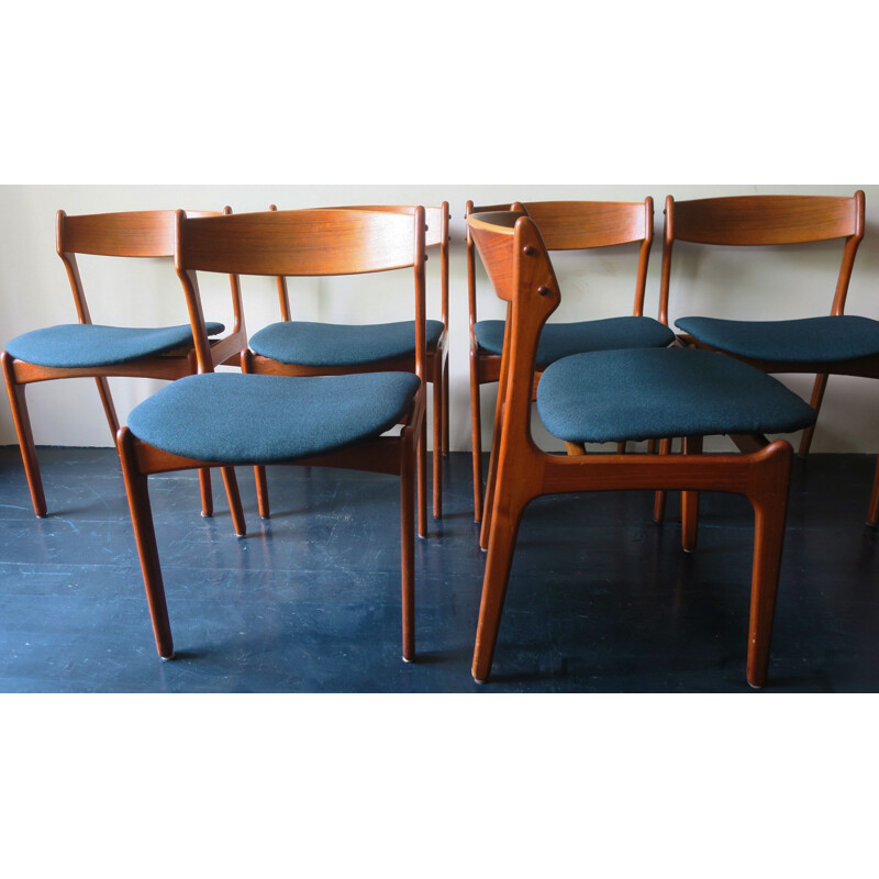Set of 6 vintage teak chairs model 49 by Erik Buch, Danish 1960