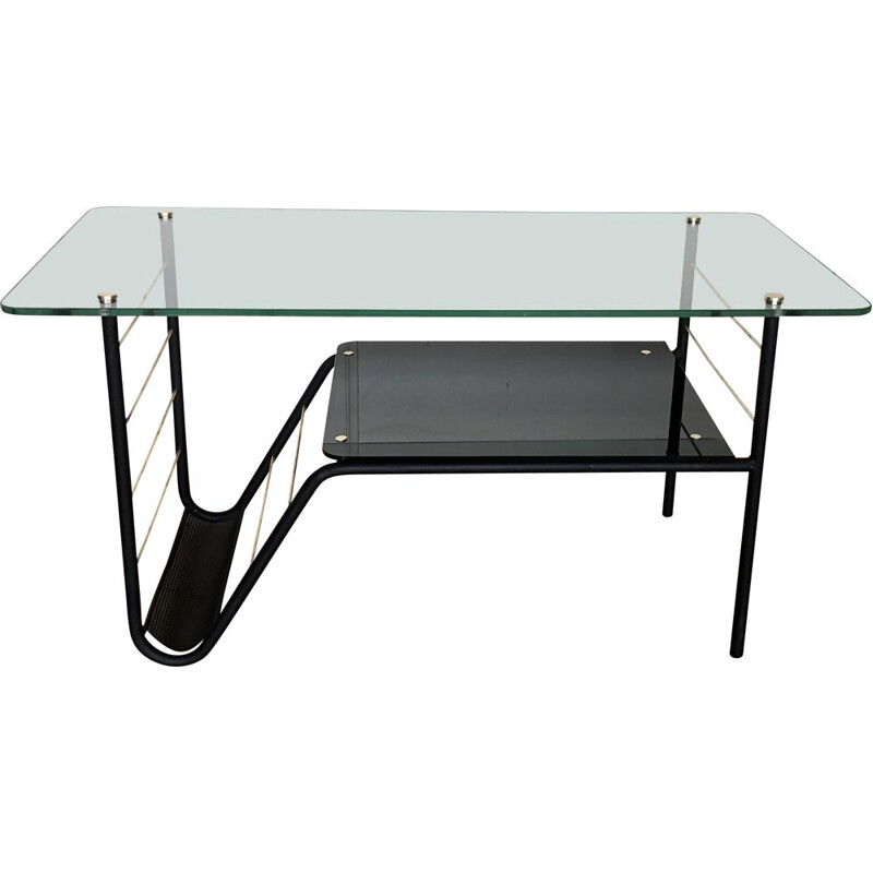 Mid century glass and metal coffee table by Pierre Guariche, 1970
